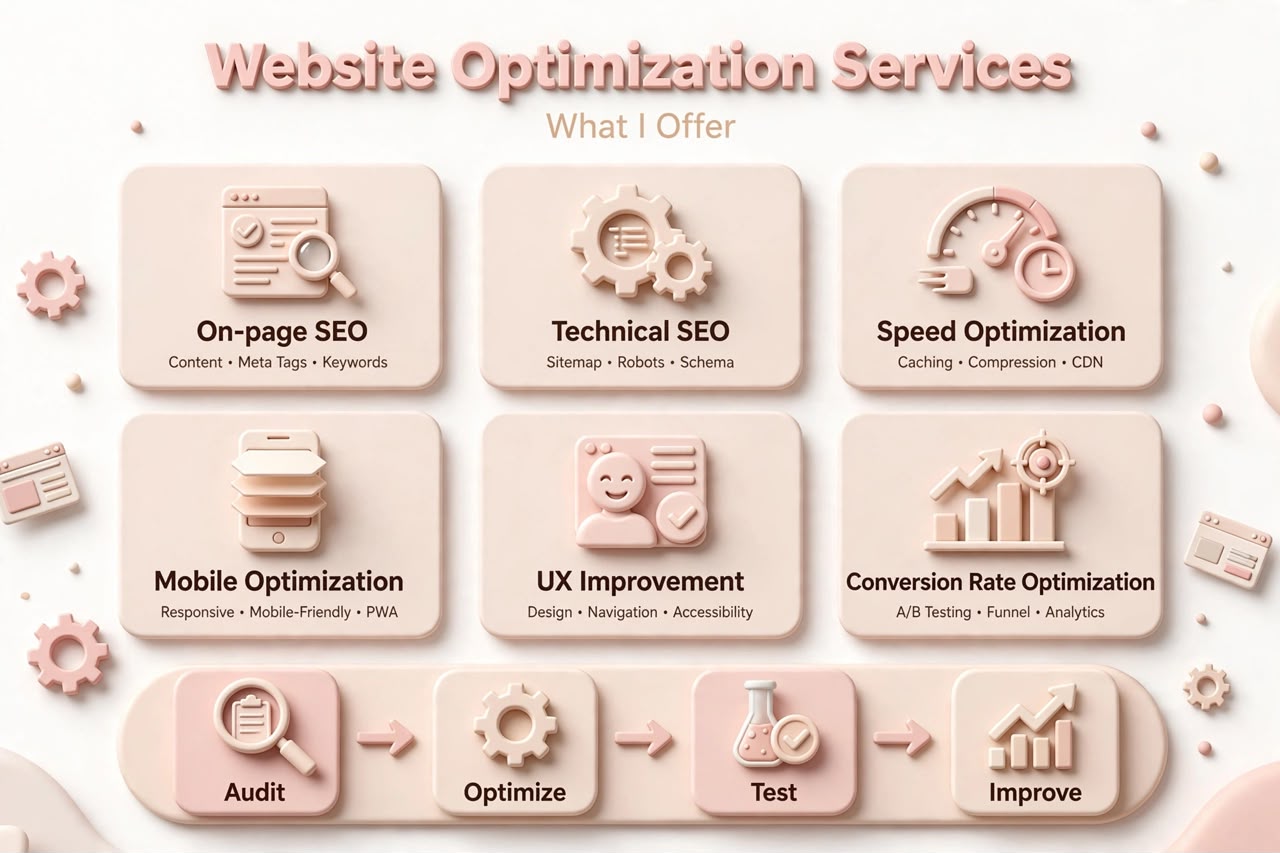 Website optimization services to improve website speed, performance, and user experience